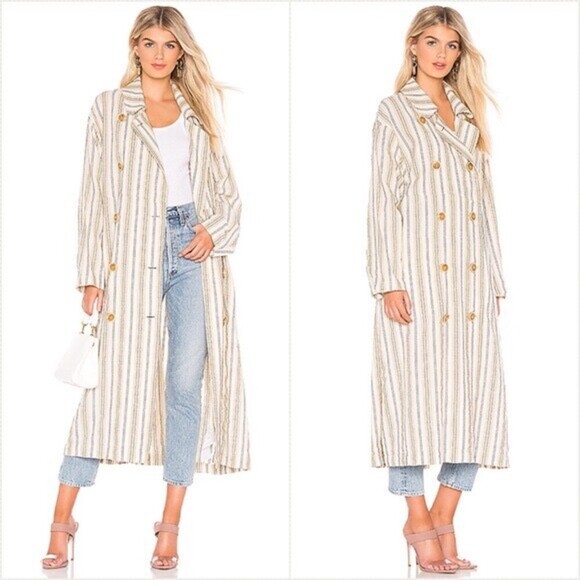 Free People Jackets & Blazers - Free People Sweet Melody Natural Stripe Trench Coat In Neutral Combo Size S $280